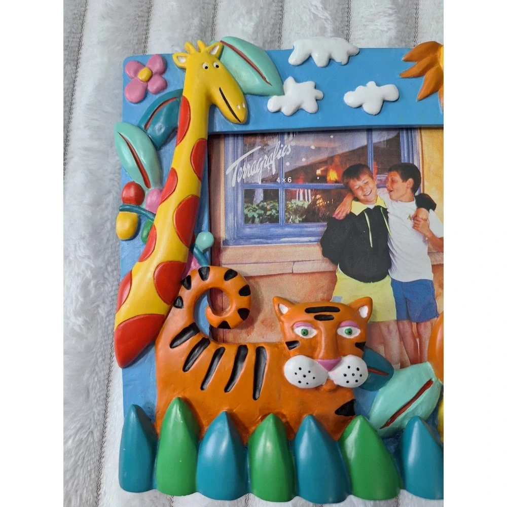 Vtg Terragrafics Vibrant Jungle Animals‎ Photo Frame 4X6 Hand Painted Lion Tiger